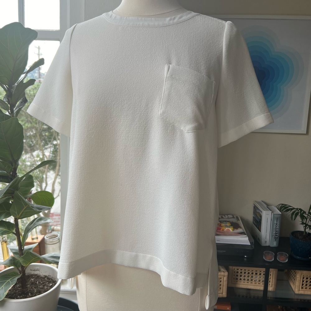 Madewell Button-Back Top S Office Style Super Flattering White Pocket Tee